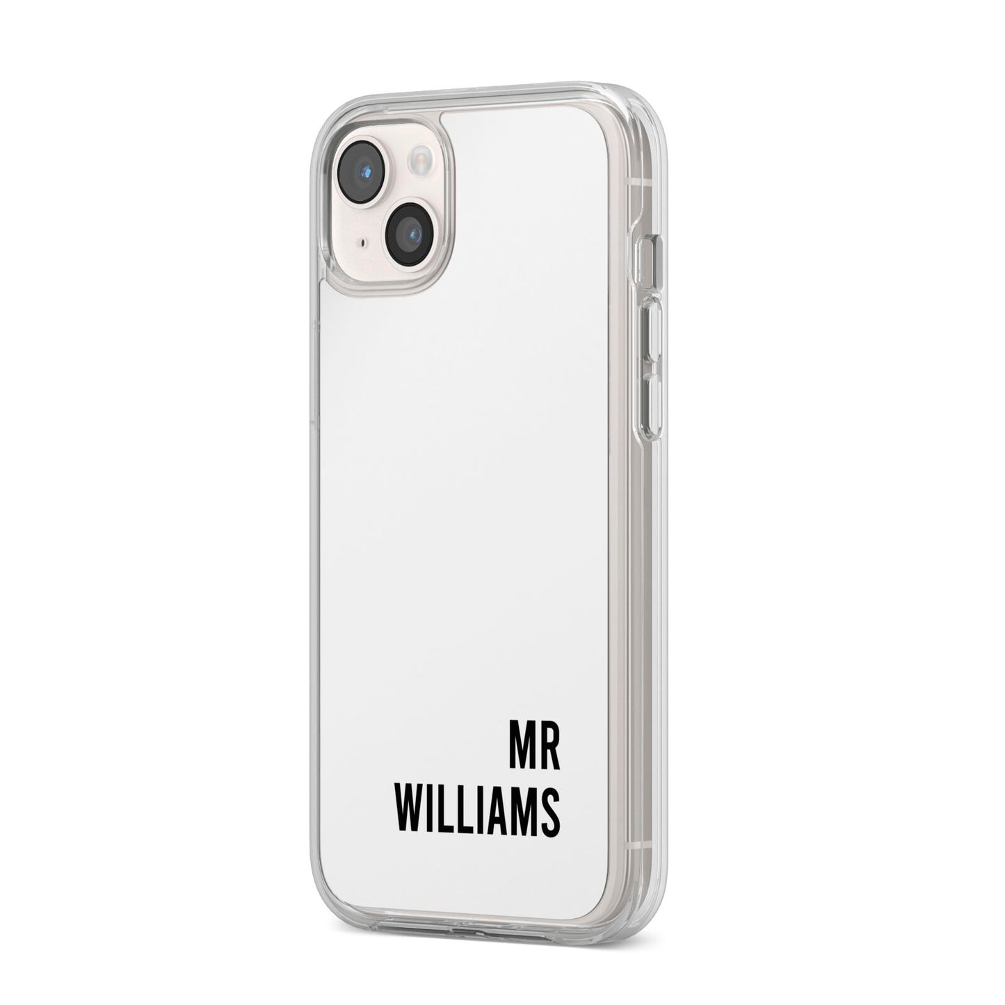 Personalised Mr Surname iPhone 14 Plus Clear Tough Case Starlight Angled Image
