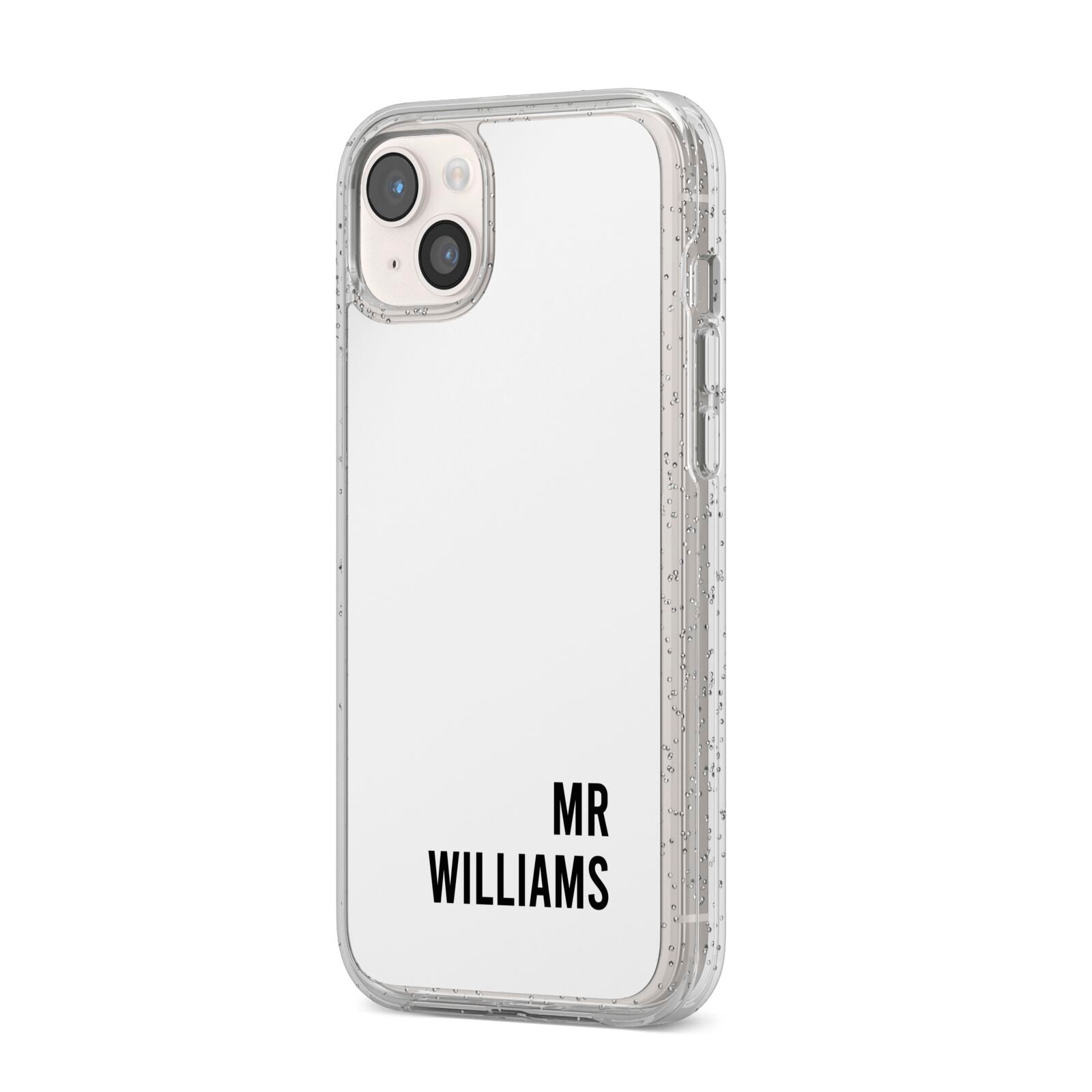 Personalised Mr Surname iPhone 14 Plus Glitter Tough Case Starlight Angled Image