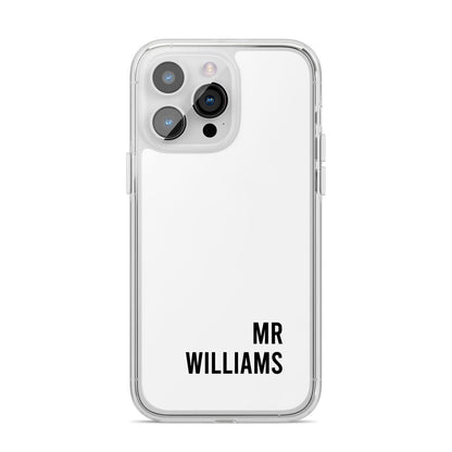 Personalised Mr Surname iPhone 14 Pro Max Clear Tough Case Silver
