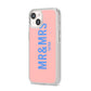 Personalised Mr and Mrs iPhone 14 Clear Tough Case Starlight Angled Image
