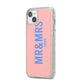 Personalised Mr and Mrs iPhone 14 Plus Glitter Tough Case Starlight Angled Image