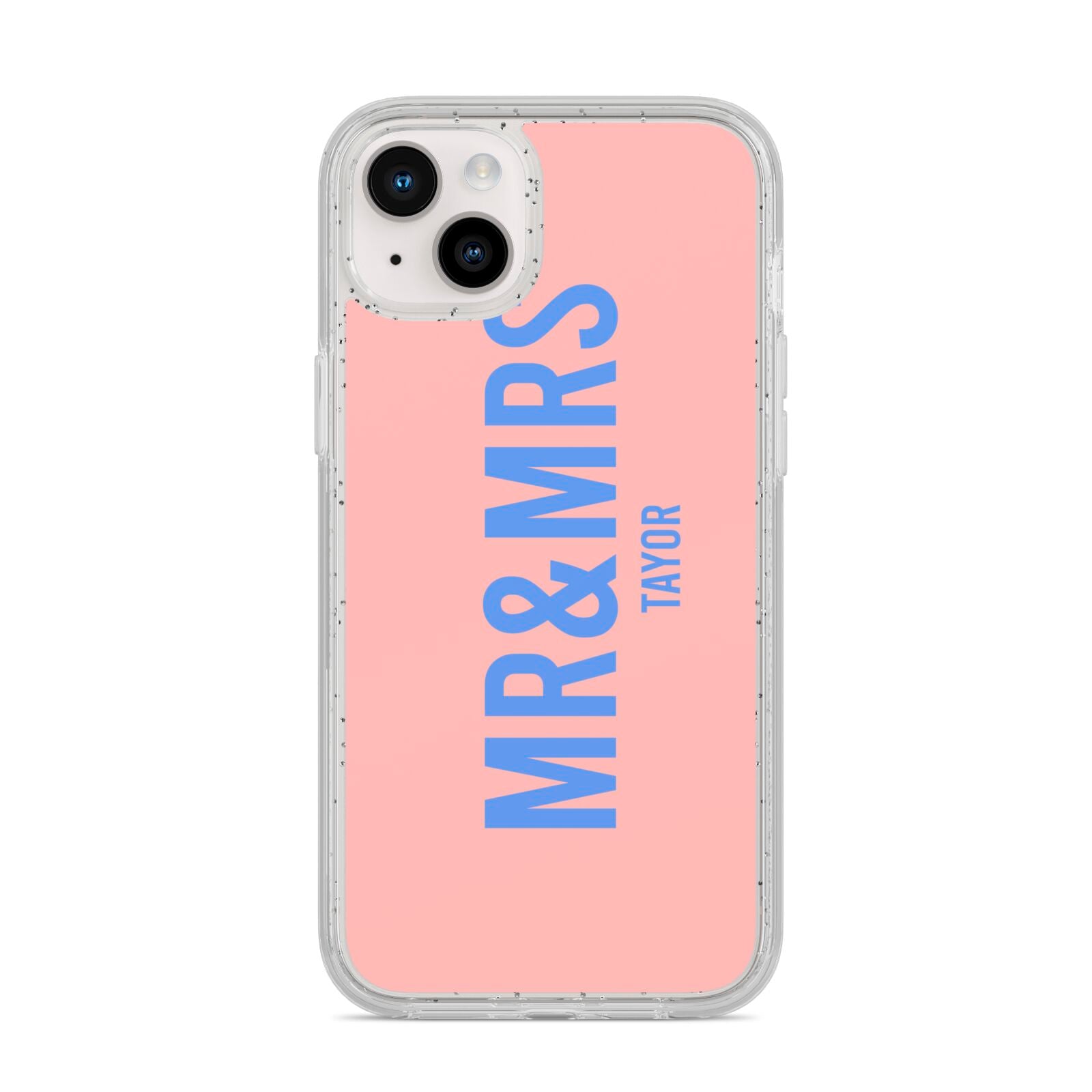 Personalised Mr and Mrs iPhone 14 Plus Glitter Tough Case Starlight
