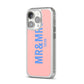 Personalised Mr and Mrs iPhone 14 Pro Clear Tough Case Silver Angled Image