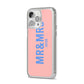 Personalised Mr and Mrs iPhone 14 Pro Max Clear Tough Case Silver Angled Image