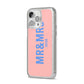 Personalised Mr and Mrs iPhone 14 Pro Max Glitter Tough Case Silver Angled Image