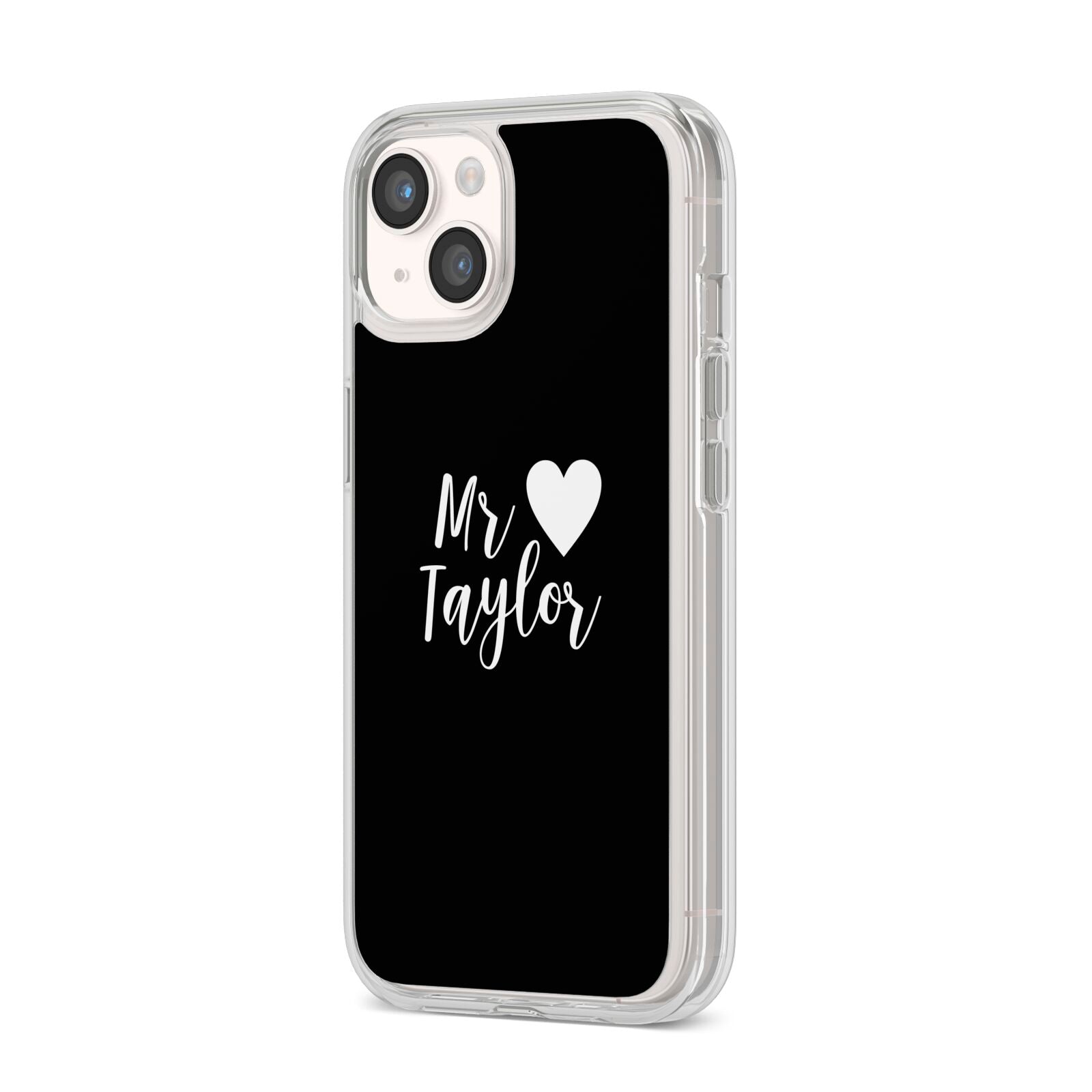 Personalised Mr iPhone 14 Clear Tough Case Starlight Angled Image