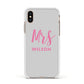 Personalised Mrs Couple Apple iPhone Xs Impact Case White Edge on Gold Phone