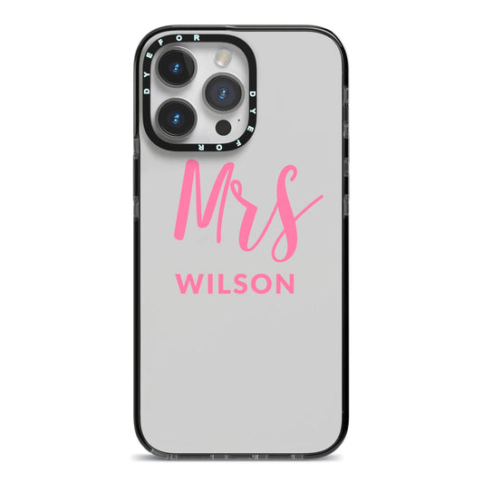 Personalised Mrs Couple iPhone 14 Pro Max Black Impact Case on Silver phone