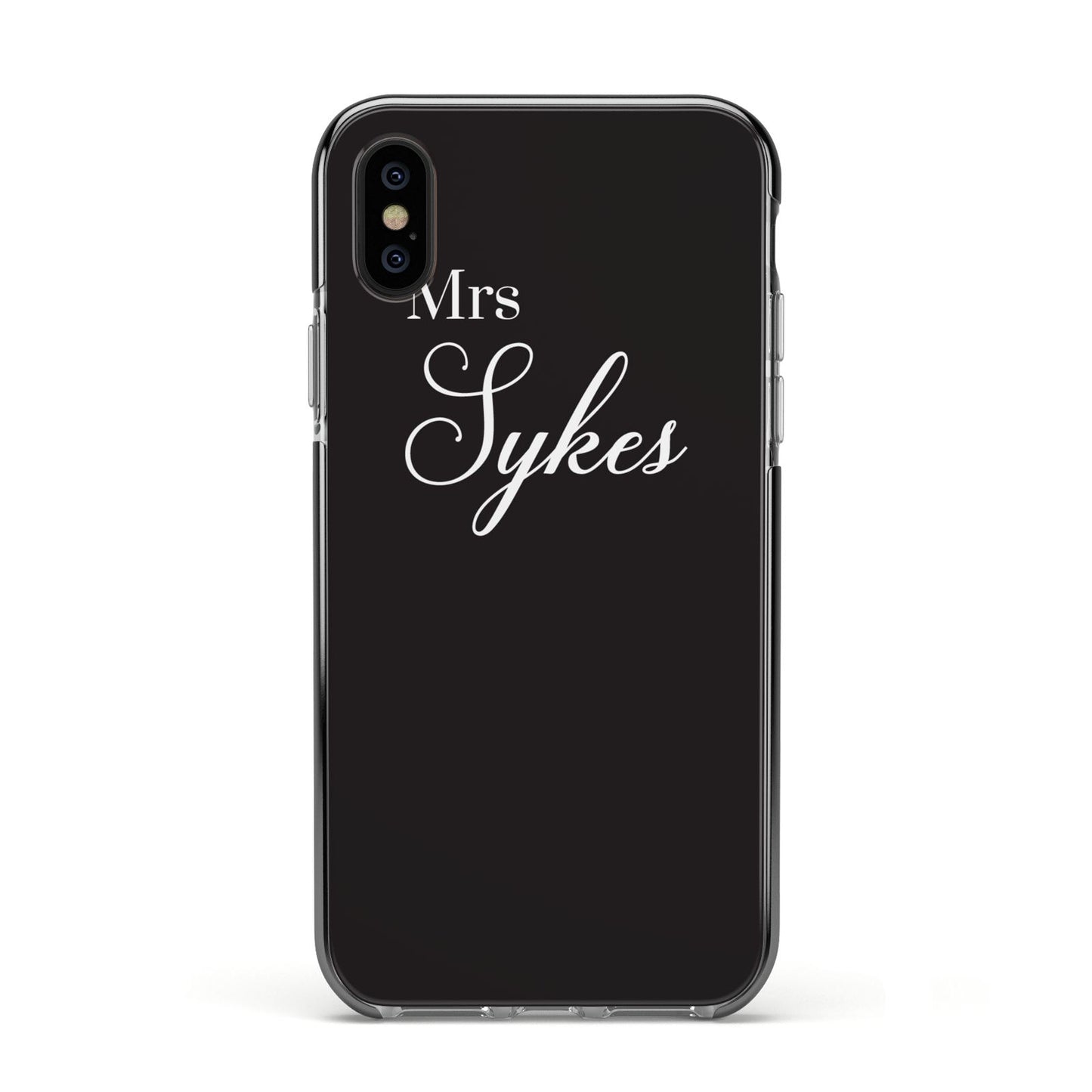 Personalised Mrs Or Mr Bride Apple iPhone Xs Impact Case Black Edge on Black Phone
