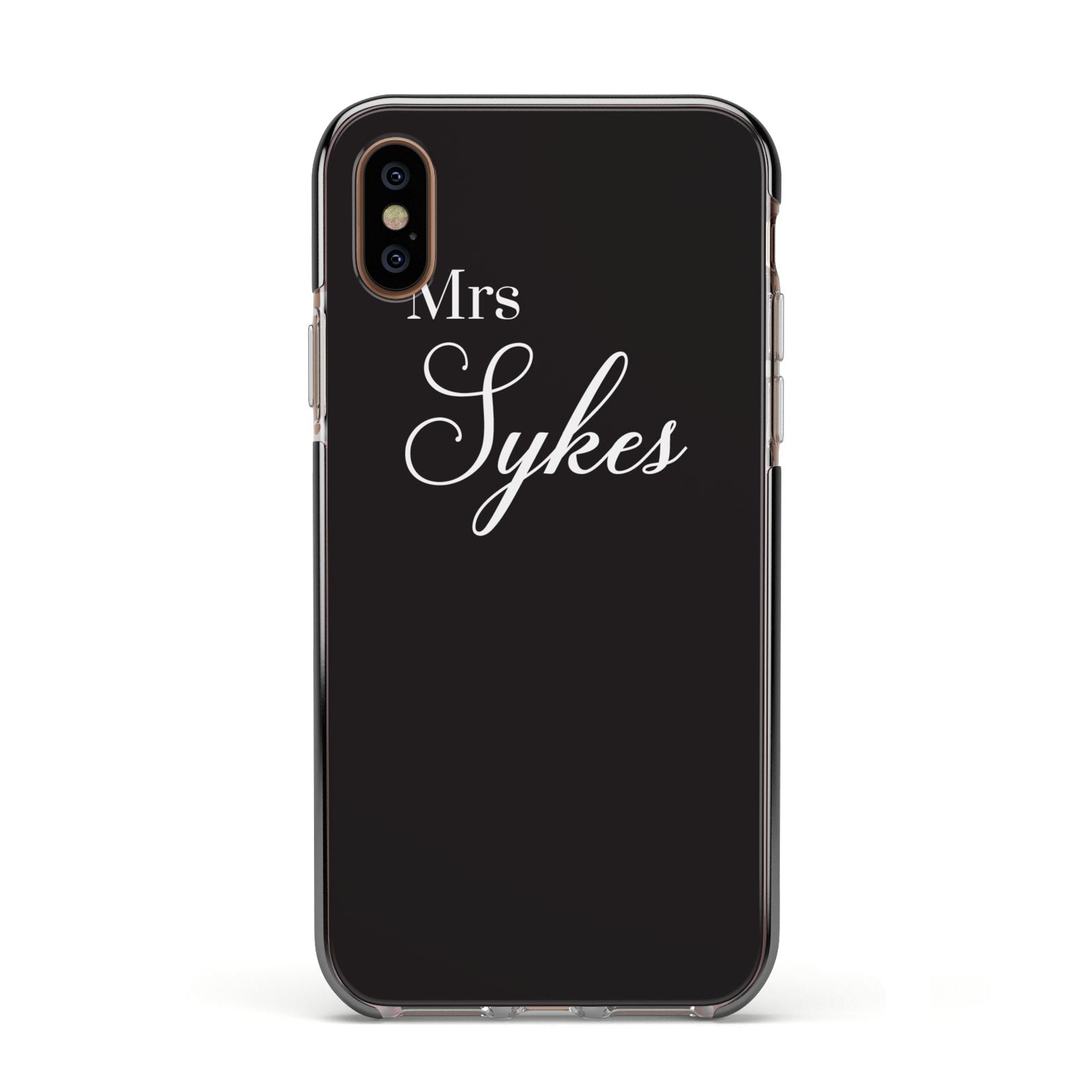Personalised Mrs Or Mr Bride Apple iPhone Xs Impact Case Black Edge on Gold Phone