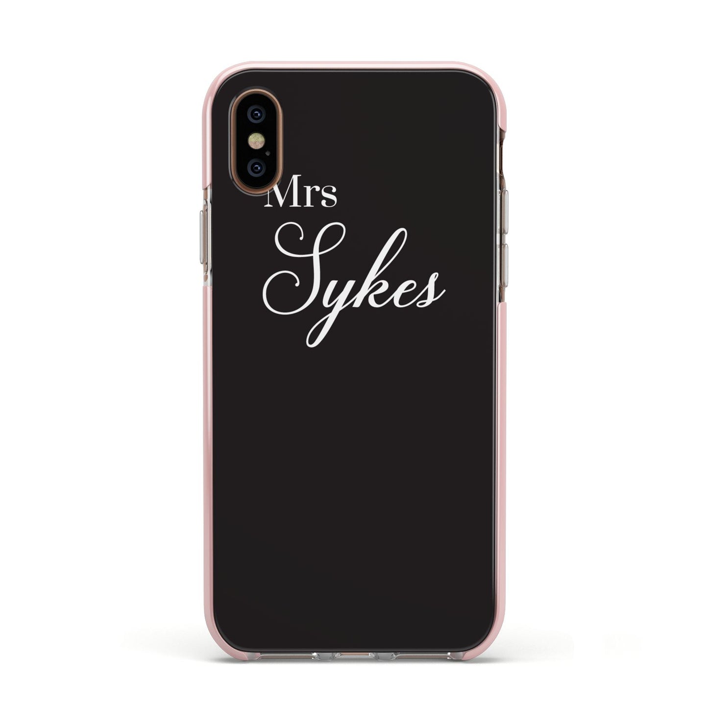 Personalised Mrs Or Mr Bride Apple iPhone Xs Impact Case Pink Edge on Gold Phone