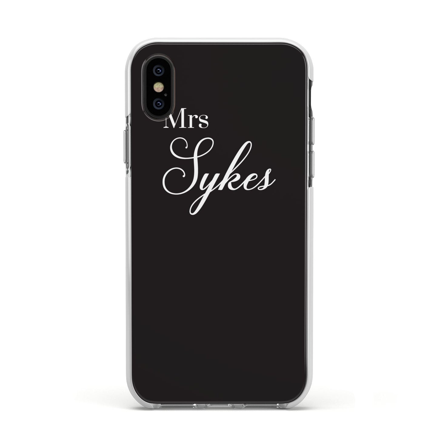 Personalised Mrs Or Mr Bride Apple iPhone Xs Impact Case White Edge on Black Phone