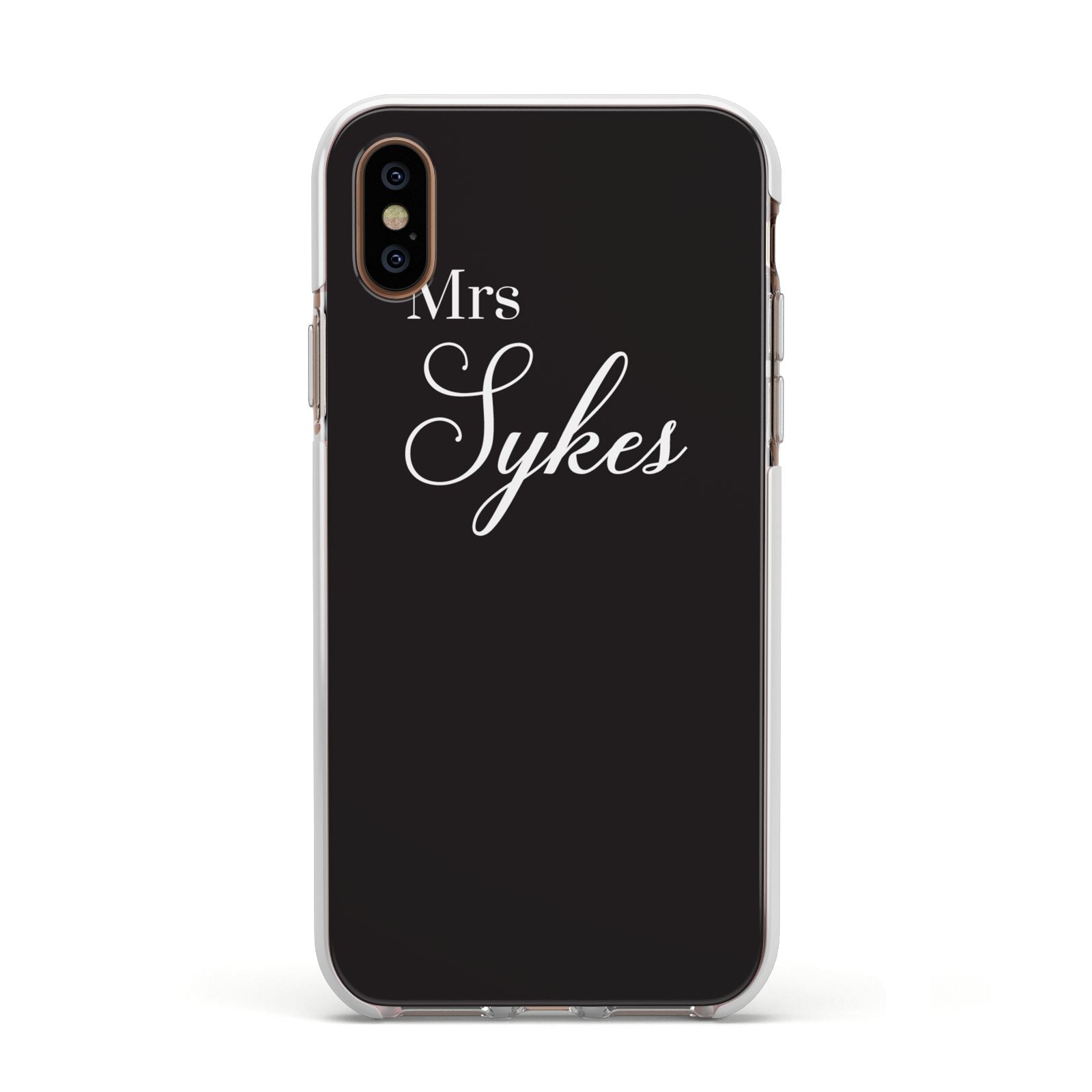Personalised Mrs Or Mr Bride Apple iPhone Xs Impact Case White Edge on Gold Phone