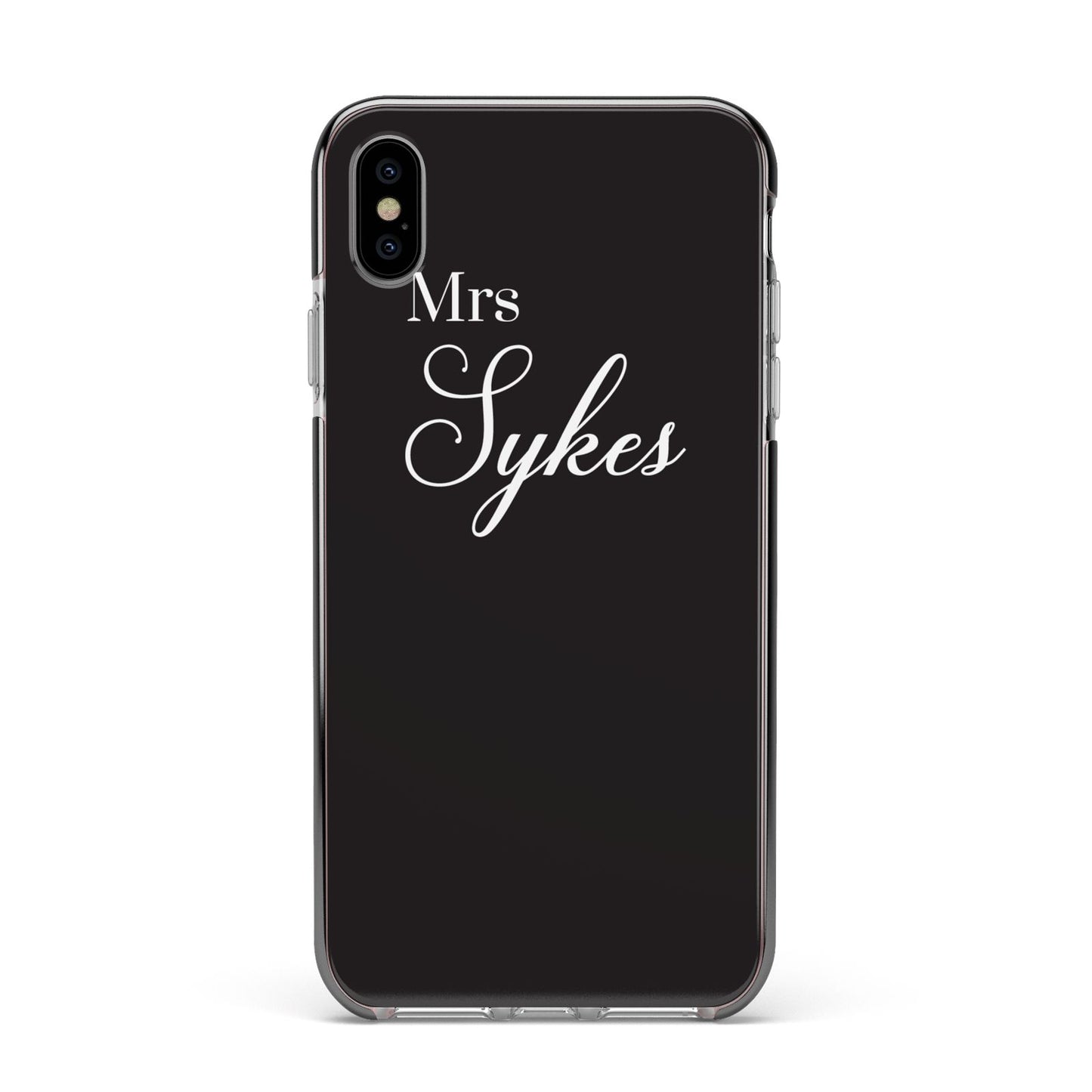 Personalised Mrs Or Mr Bride Apple iPhone Xs Max Impact Case Black Edge on Silver Phone
