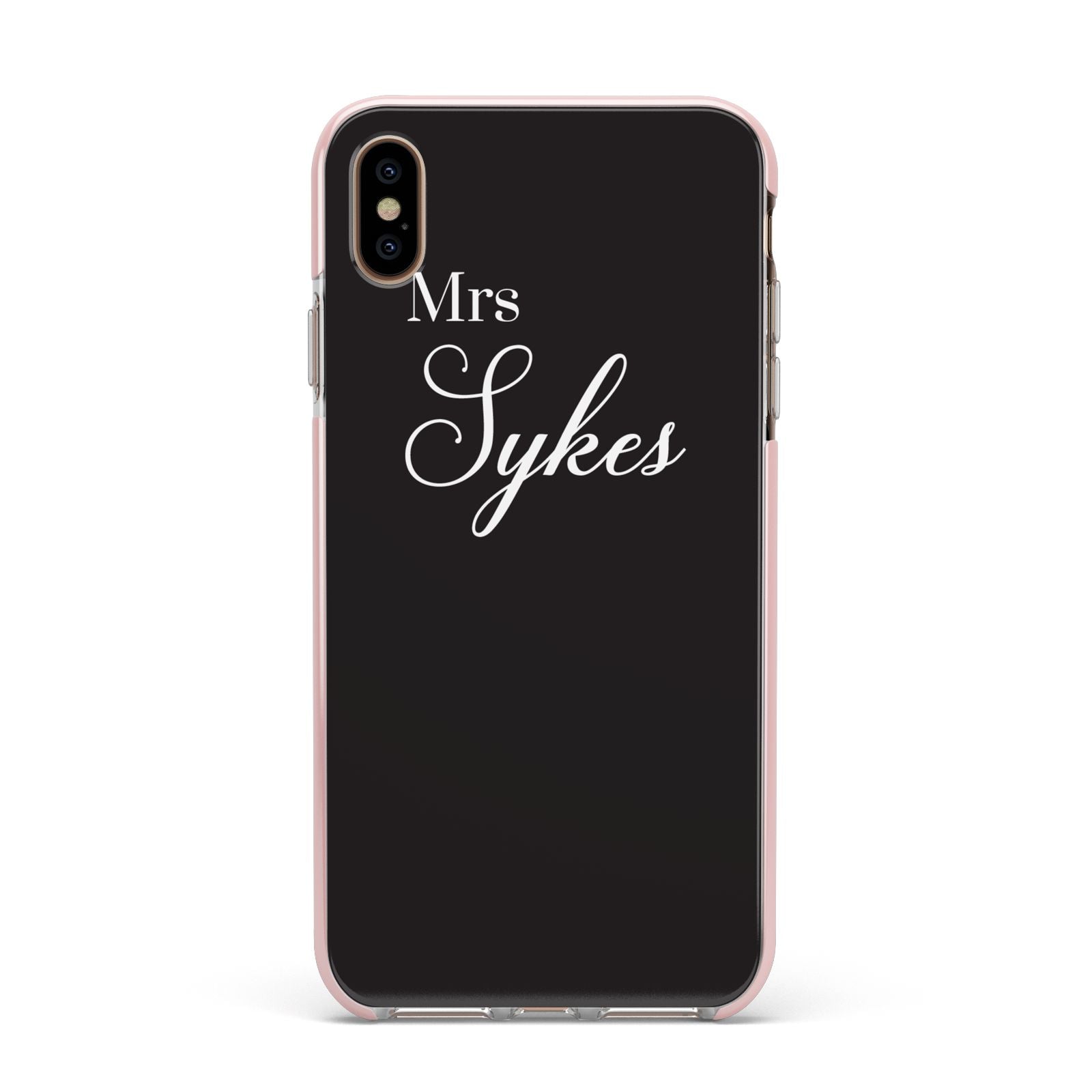 Personalised Mrs Or Mr Bride Apple iPhone Xs Max Impact Case Pink Edge on Gold Phone