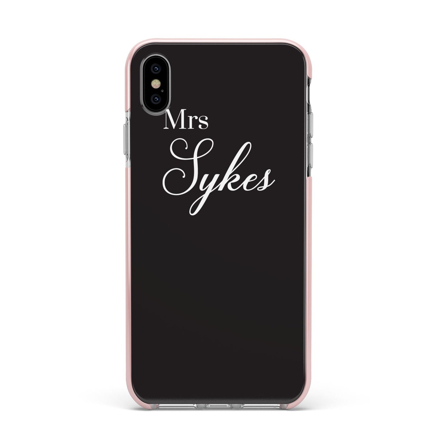 Personalised Mrs Or Mr Bride Apple iPhone Xs Max Impact Case Pink Edge on Silver Phone