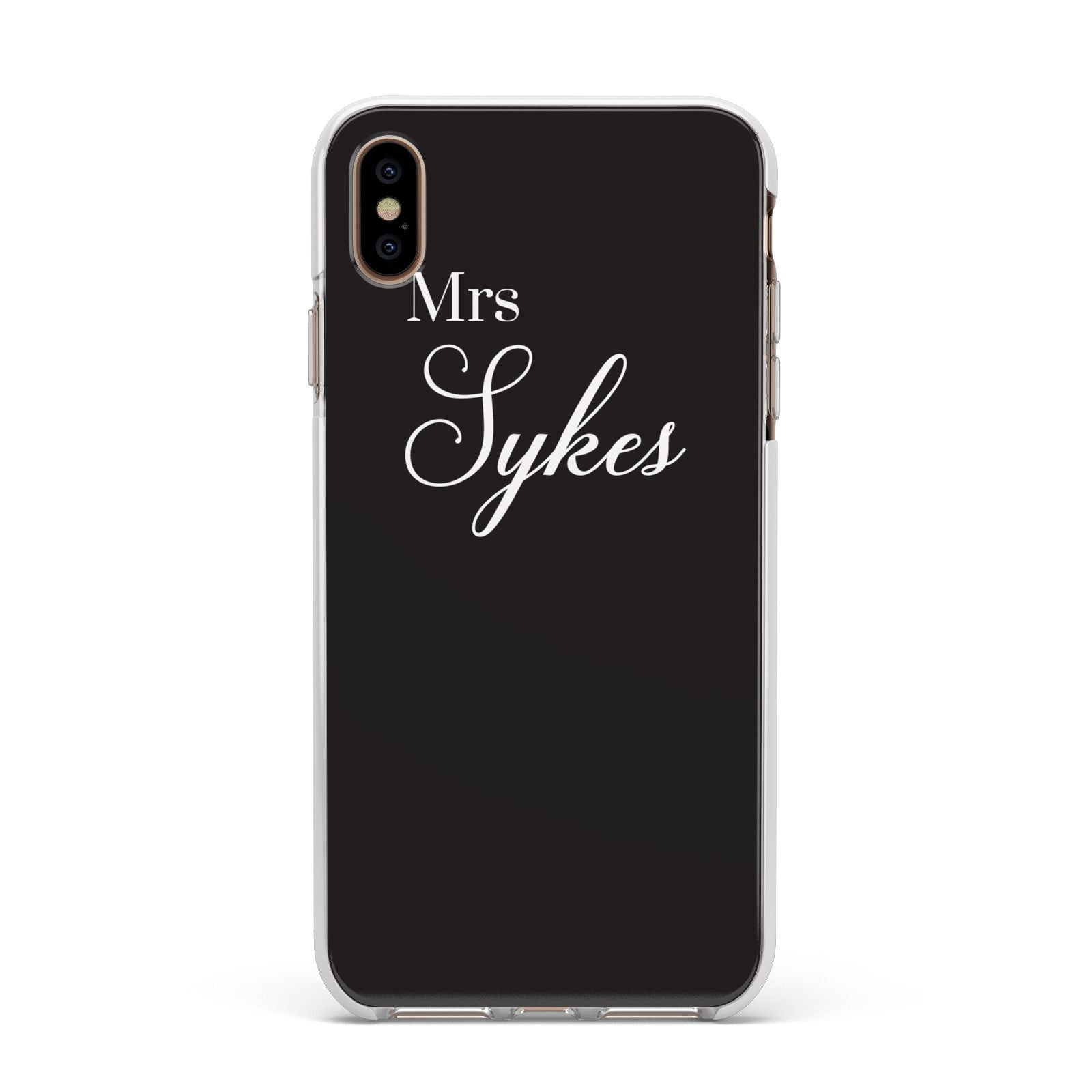 Personalised Mrs Or Mr Bride Apple iPhone Xs Max Impact Case White Edge on Gold Phone
