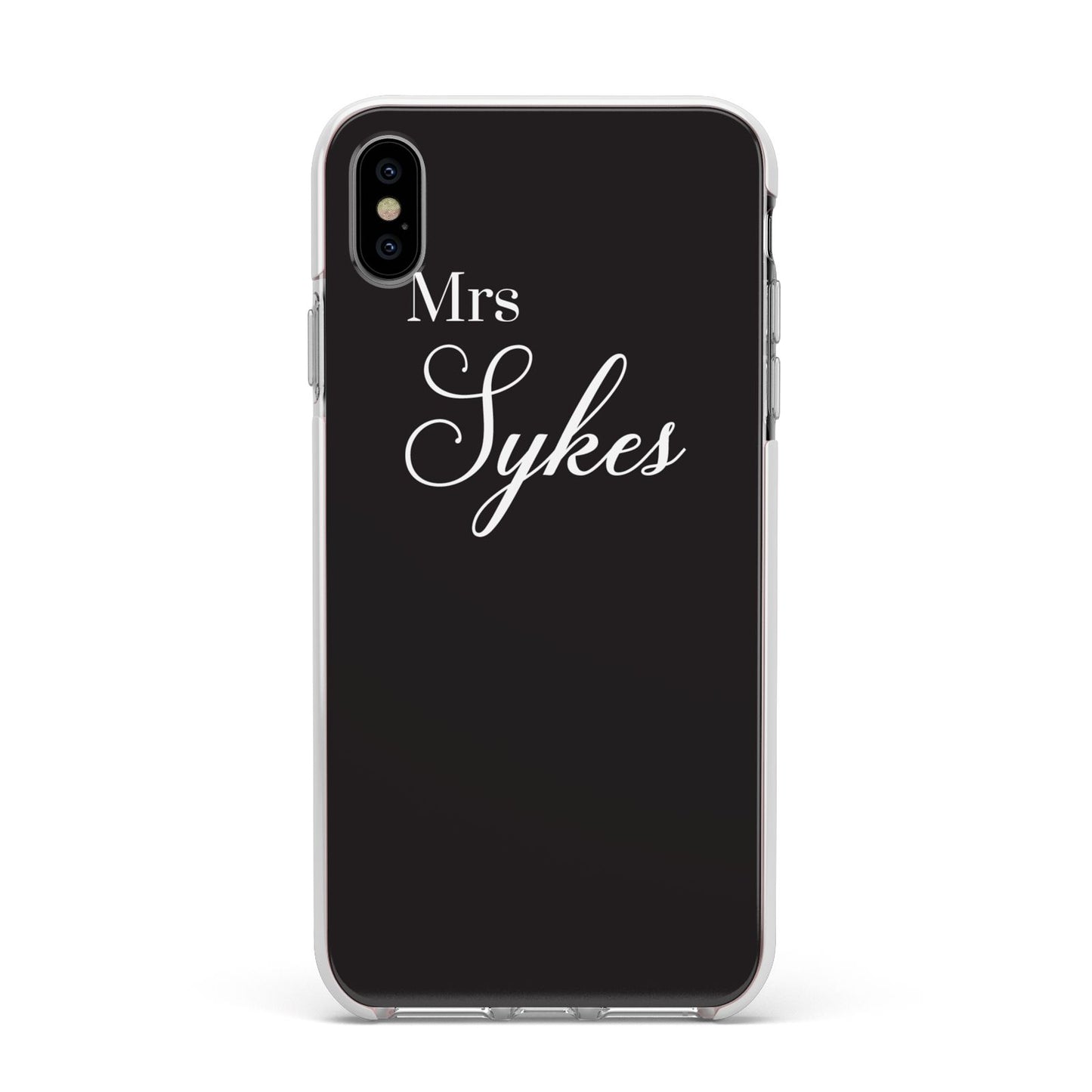 Personalised Mrs Or Mr Bride Apple iPhone Xs Max Impact Case White Edge on Silver Phone