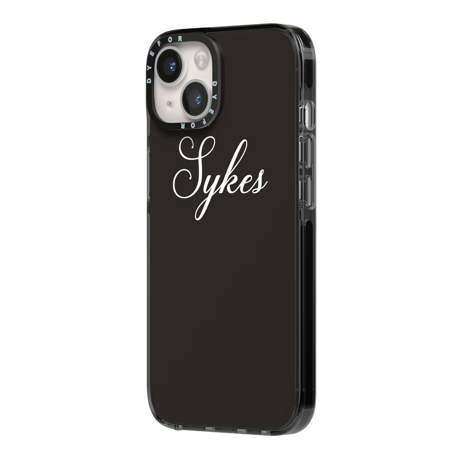 Personalised Mrs Or Mr Bride iPhone 14 Black Impact Case Side Angle on Silver phone