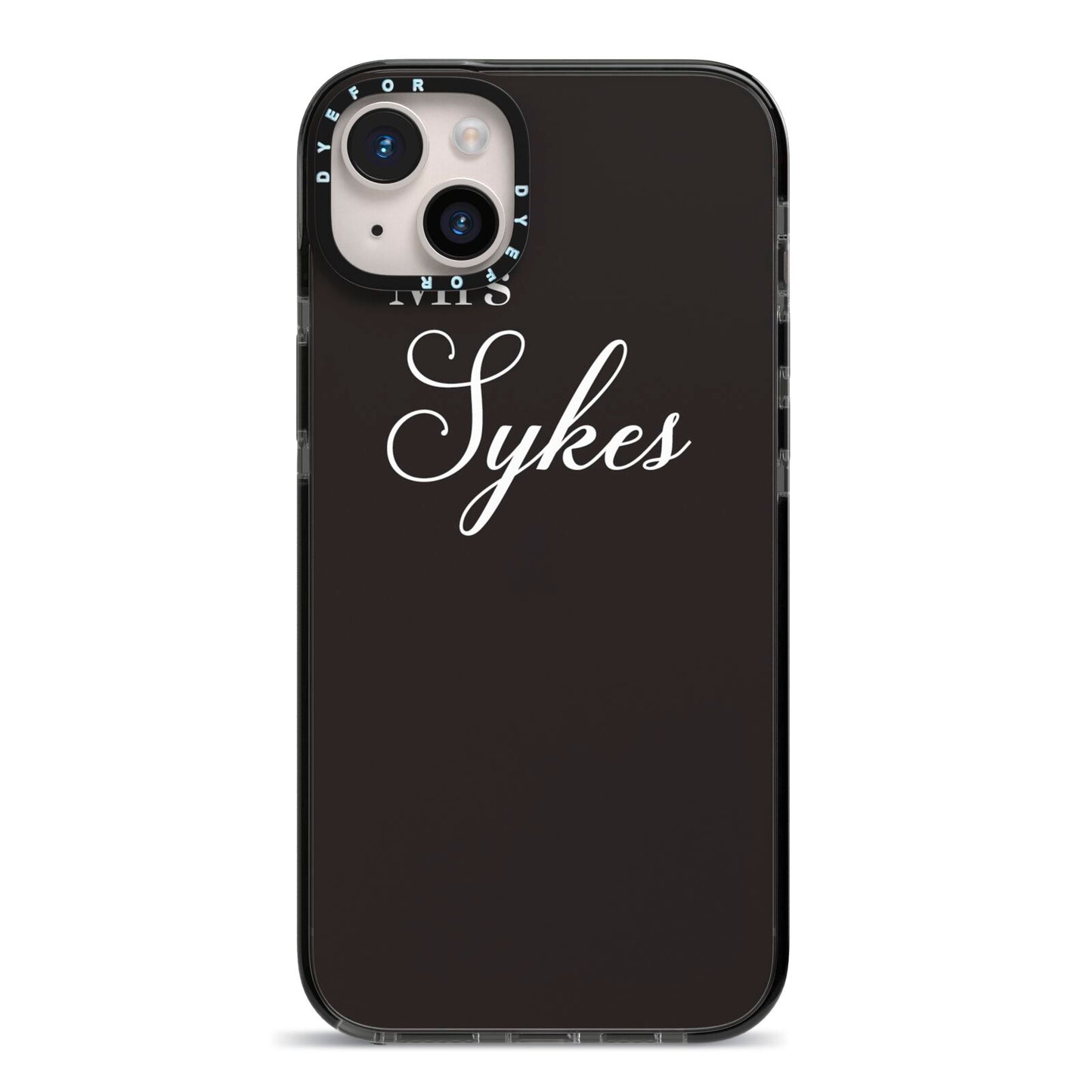 Personalised Mrs Or Mr Bride iPhone 14 Plus Black Impact Case on Silver phone