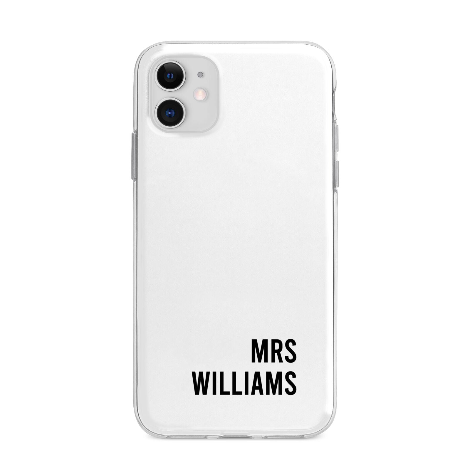 Personalised Mrs Surname Apple iPhone 11 in White with Bumper Case