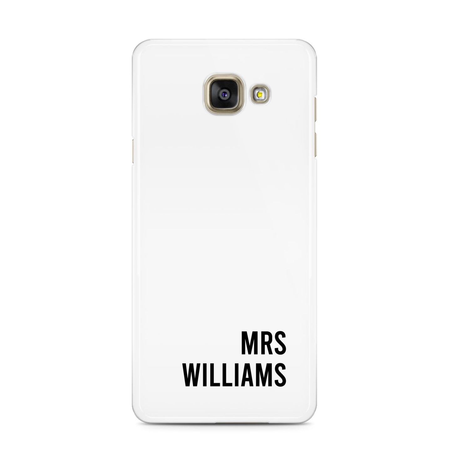 Personalised Mrs Surname Samsung Galaxy A3 2016 Case on gold phone
