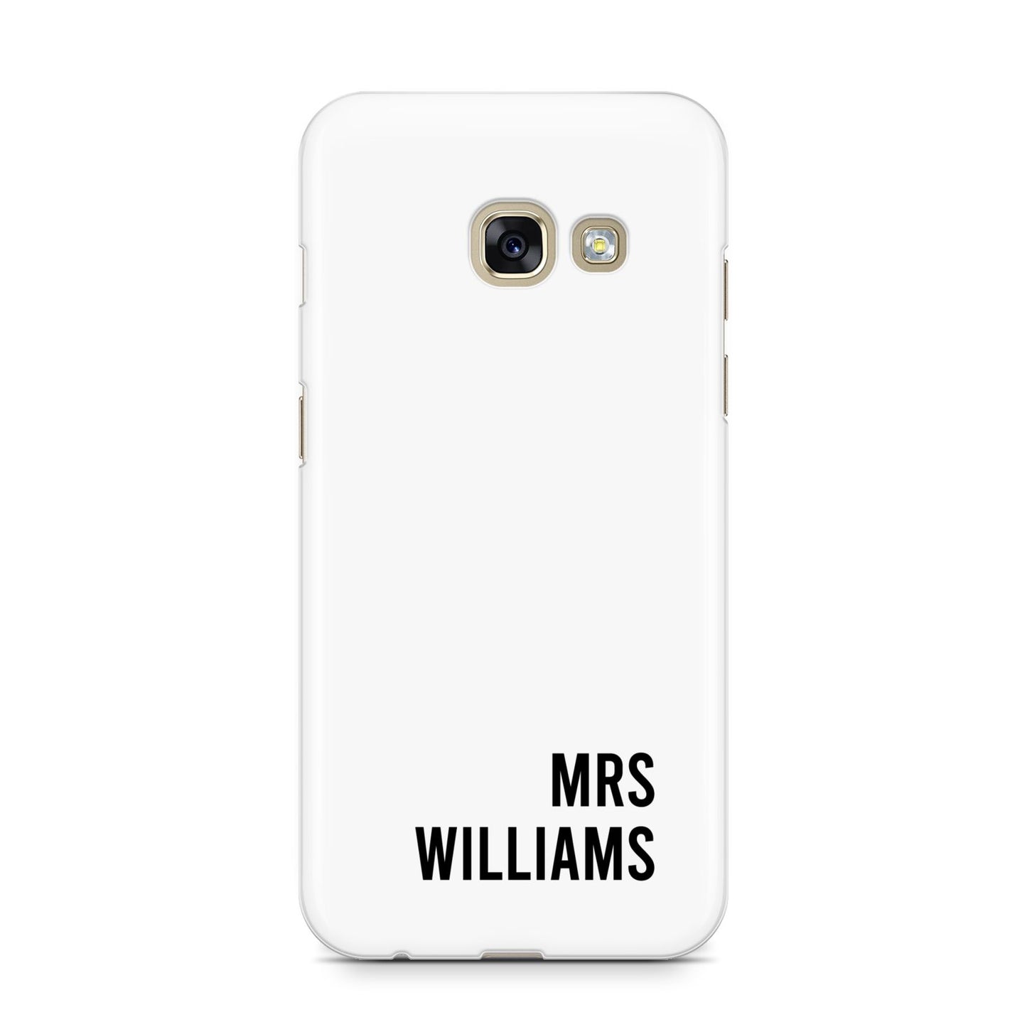 Personalised Mrs Surname Samsung Galaxy A3 2017 Case on gold phone