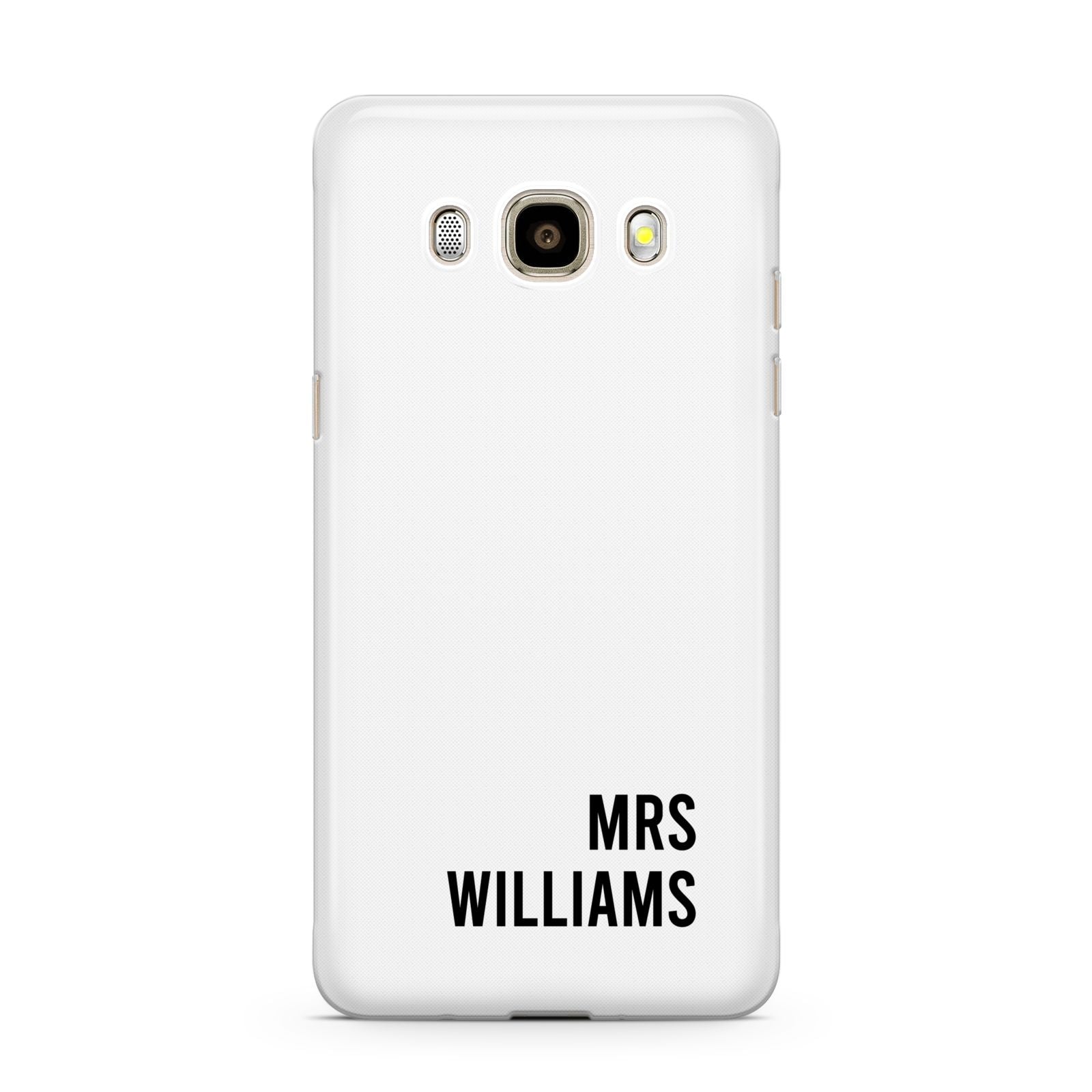 Personalised Mrs Surname Samsung Galaxy J7 2016 Case on gold phone