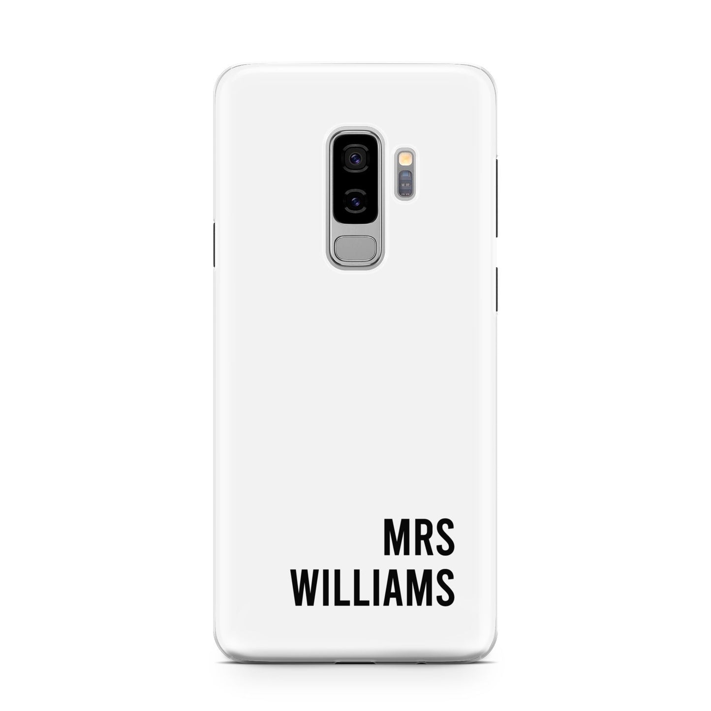 Personalised Mrs Surname Samsung Galaxy S9 Plus Case on Silver phone