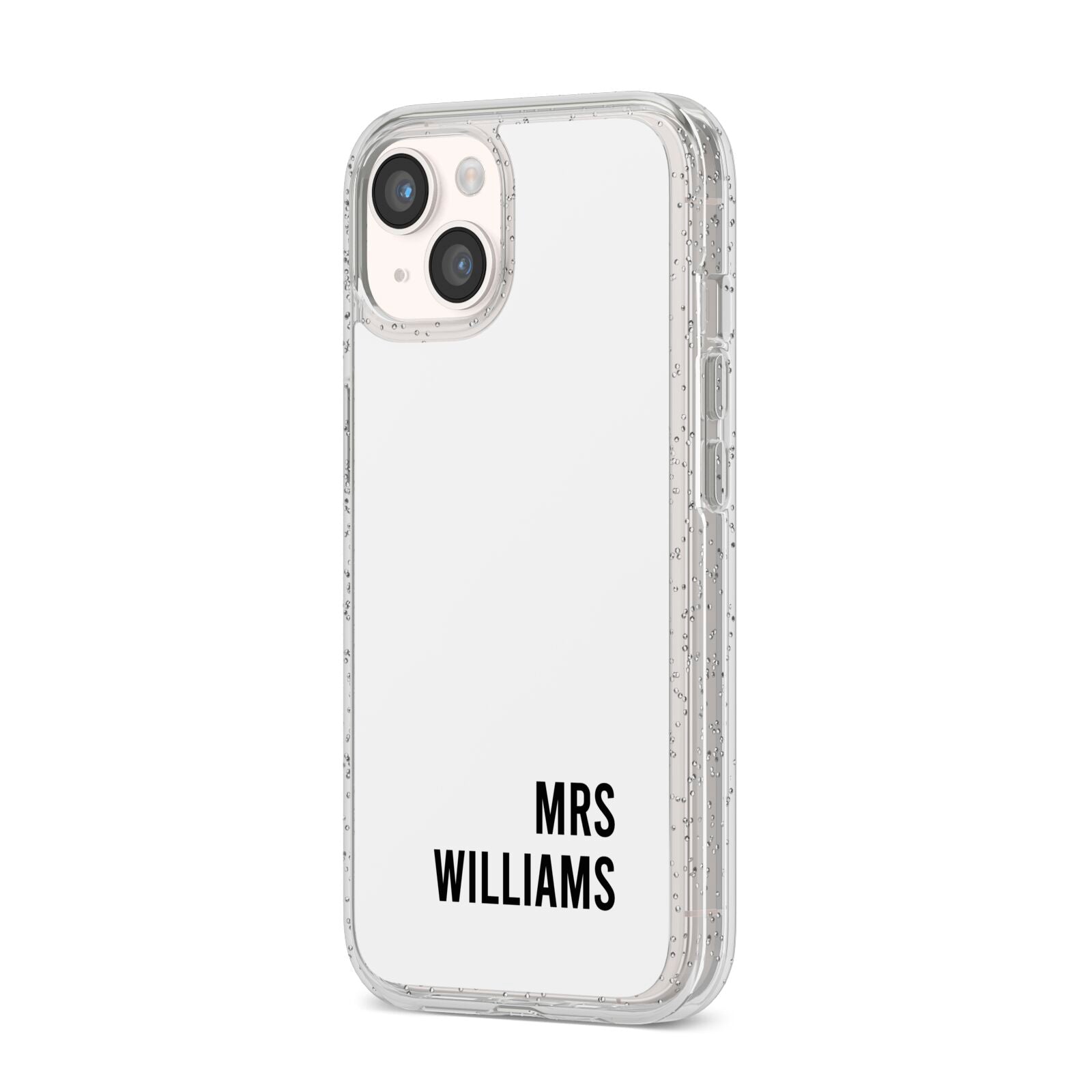 Personalised Mrs Surname iPhone 14 Glitter Tough Case Starlight Angled Image