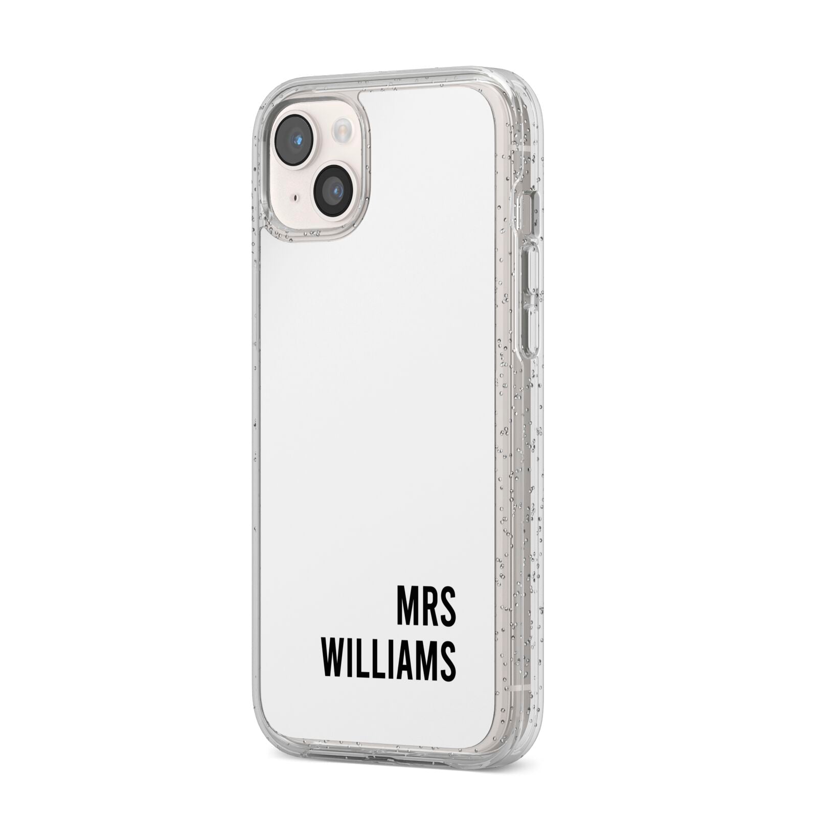 Personalised Mrs Surname iPhone 14 Plus Glitter Tough Case Starlight Angled Image