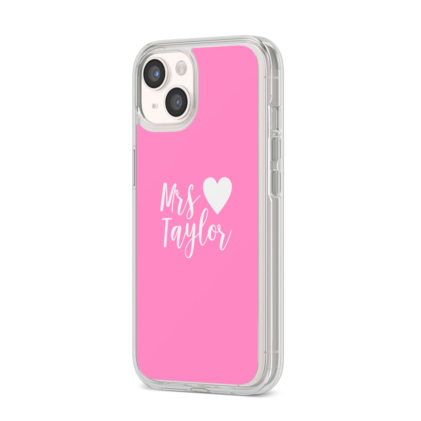 Personalised Mrs iPhone 14 Clear Tough Case Starlight Angled Image
