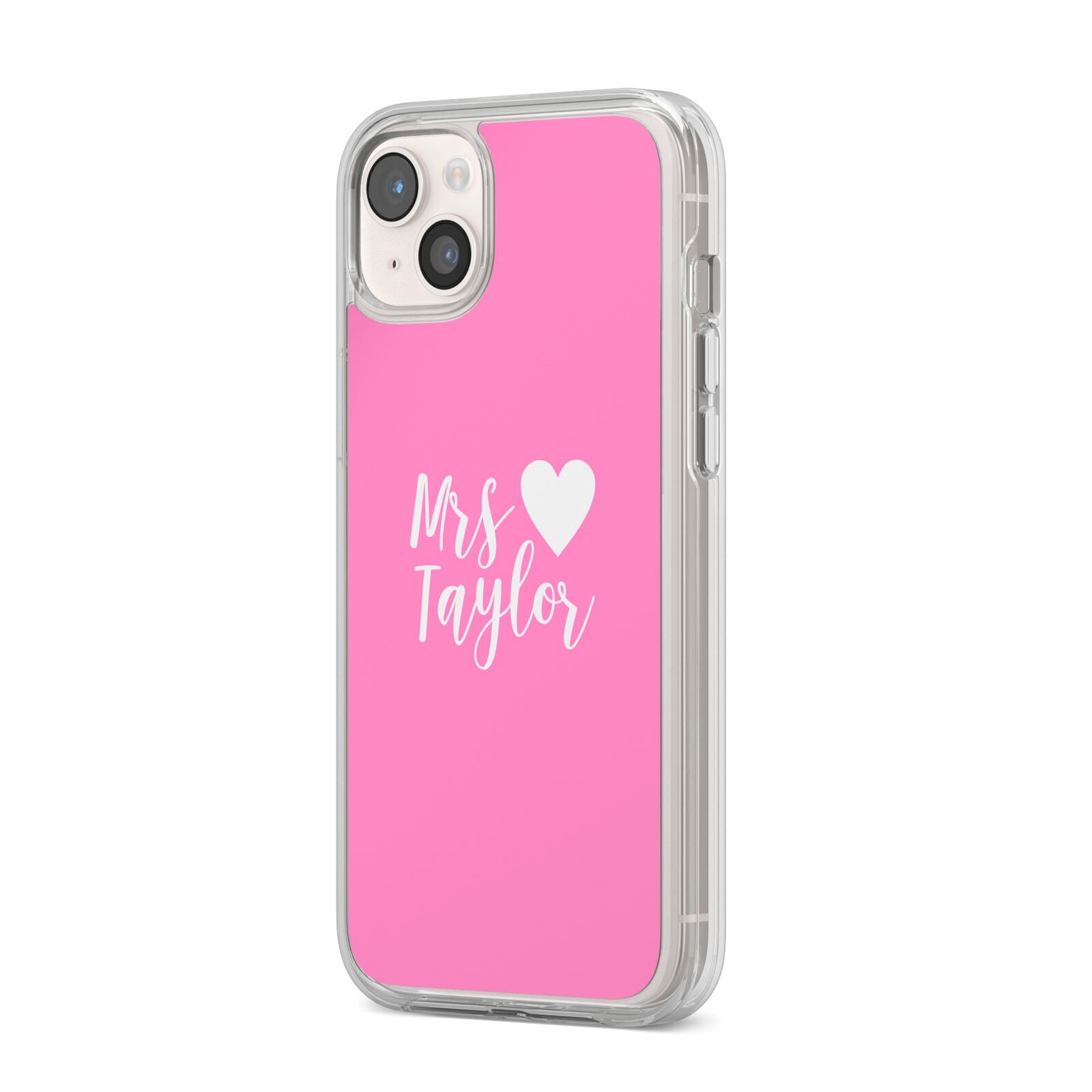 Personalised Mrs iPhone 14 Plus Clear Tough Case Starlight Angled Image