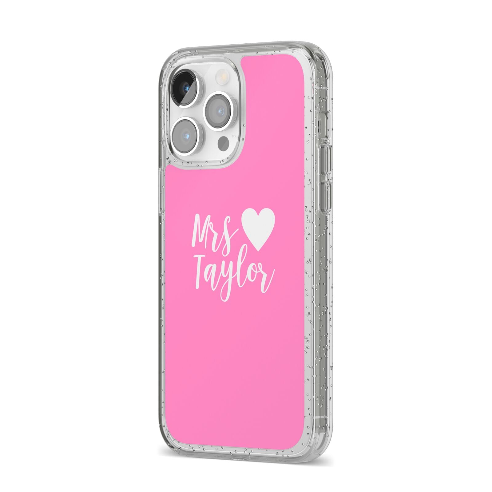 Personalised Mrs iPhone 14 Pro Max Glitter Tough Case Silver Angled Image