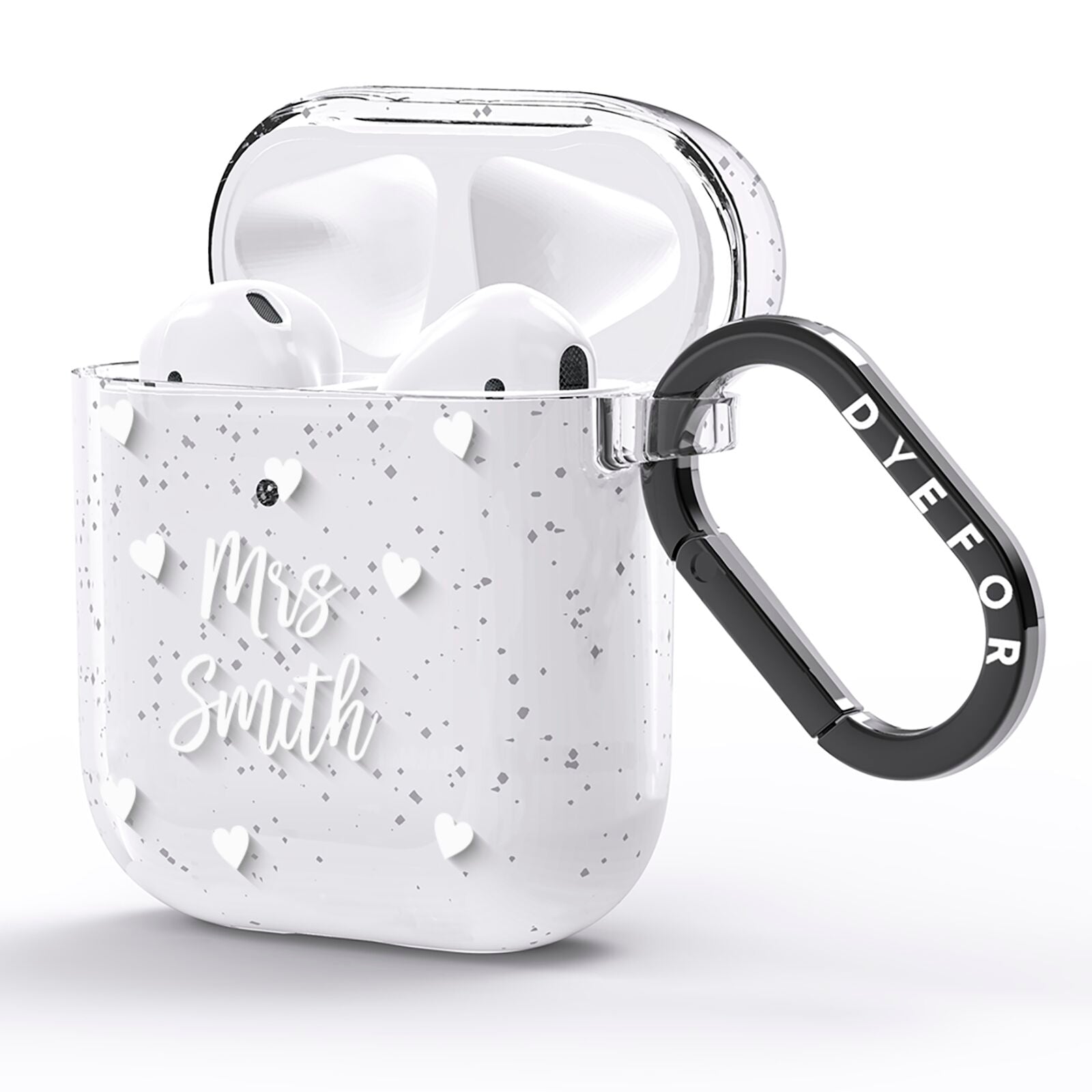 Personalised Mrs with Hearts AirPods Glitter Case Side Image