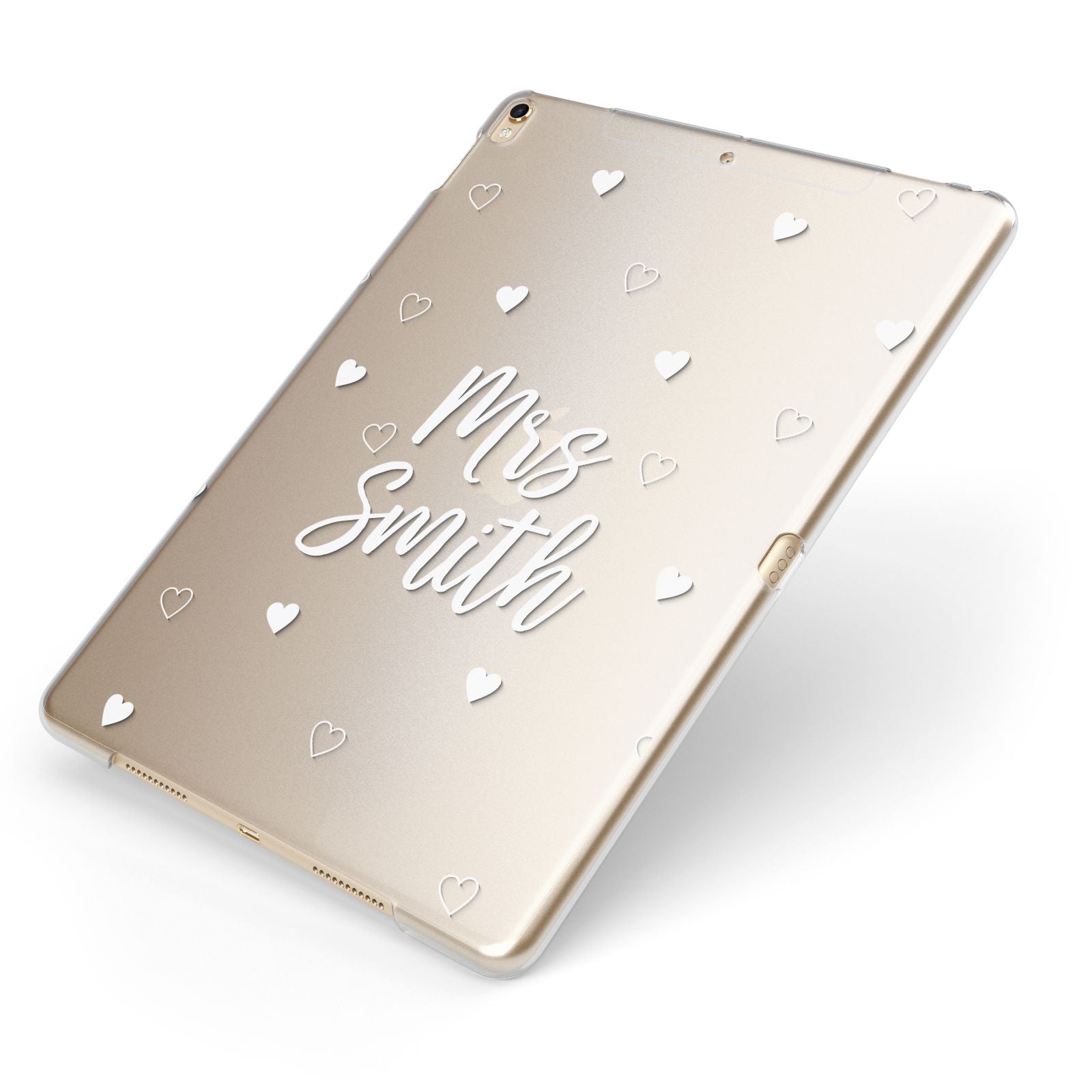 Personalised Mrs with Hearts Apple iPad Case on Gold iPad Side View