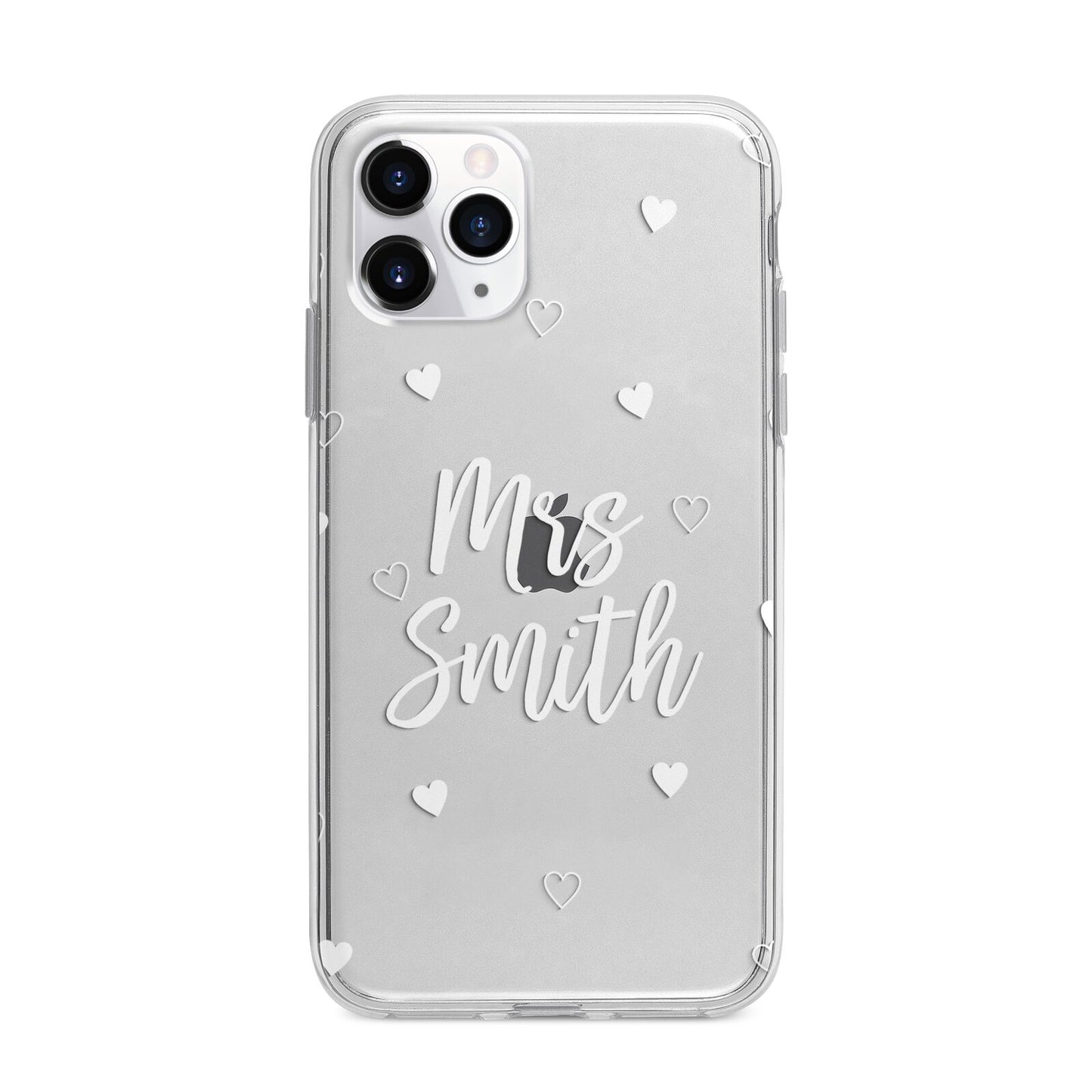 Personalised Mrs with Hearts Apple iPhone 11 Pro Max in Silver with Bumper Case