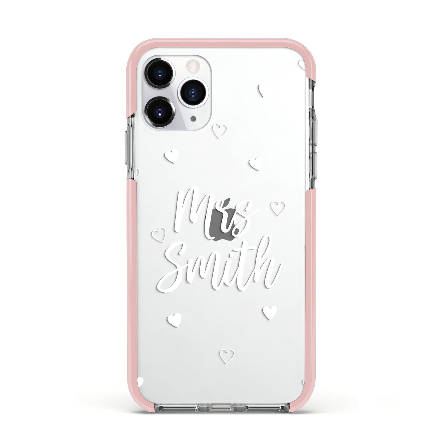 Personalised Mrs with Hearts Apple iPhone 11 Pro in Silver with Pink Impact Case