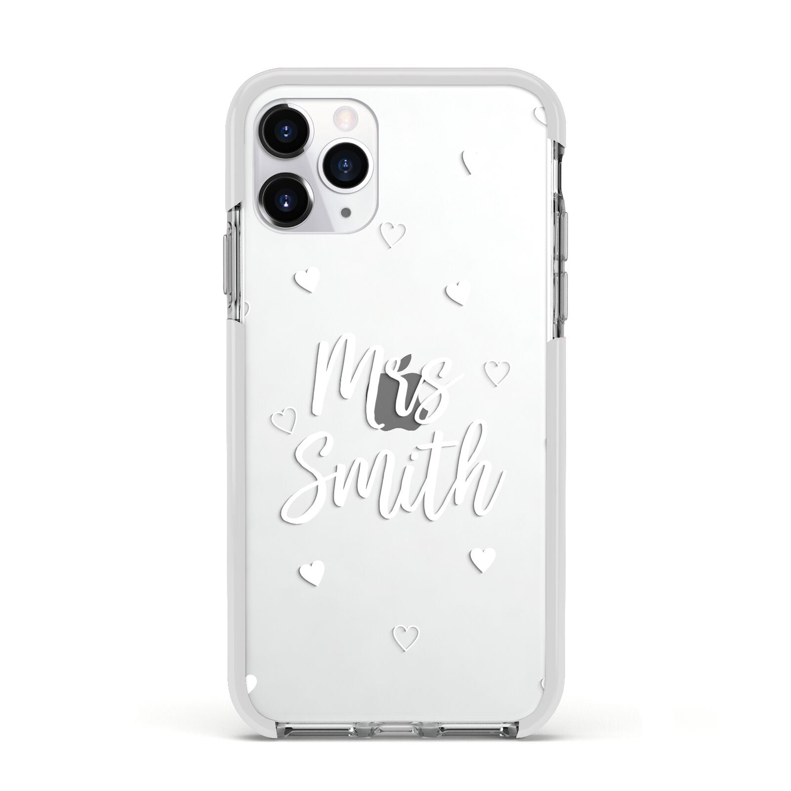 Personalised Mrs with Hearts Apple iPhone 11 Pro in Silver with White Impact Case