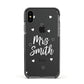 Personalised Mrs with Hearts Apple iPhone Xs Impact Case Black Edge on Black Phone