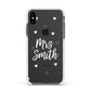 Personalised Mrs with Hearts Apple iPhone Xs Impact Case White Edge on Black Phone