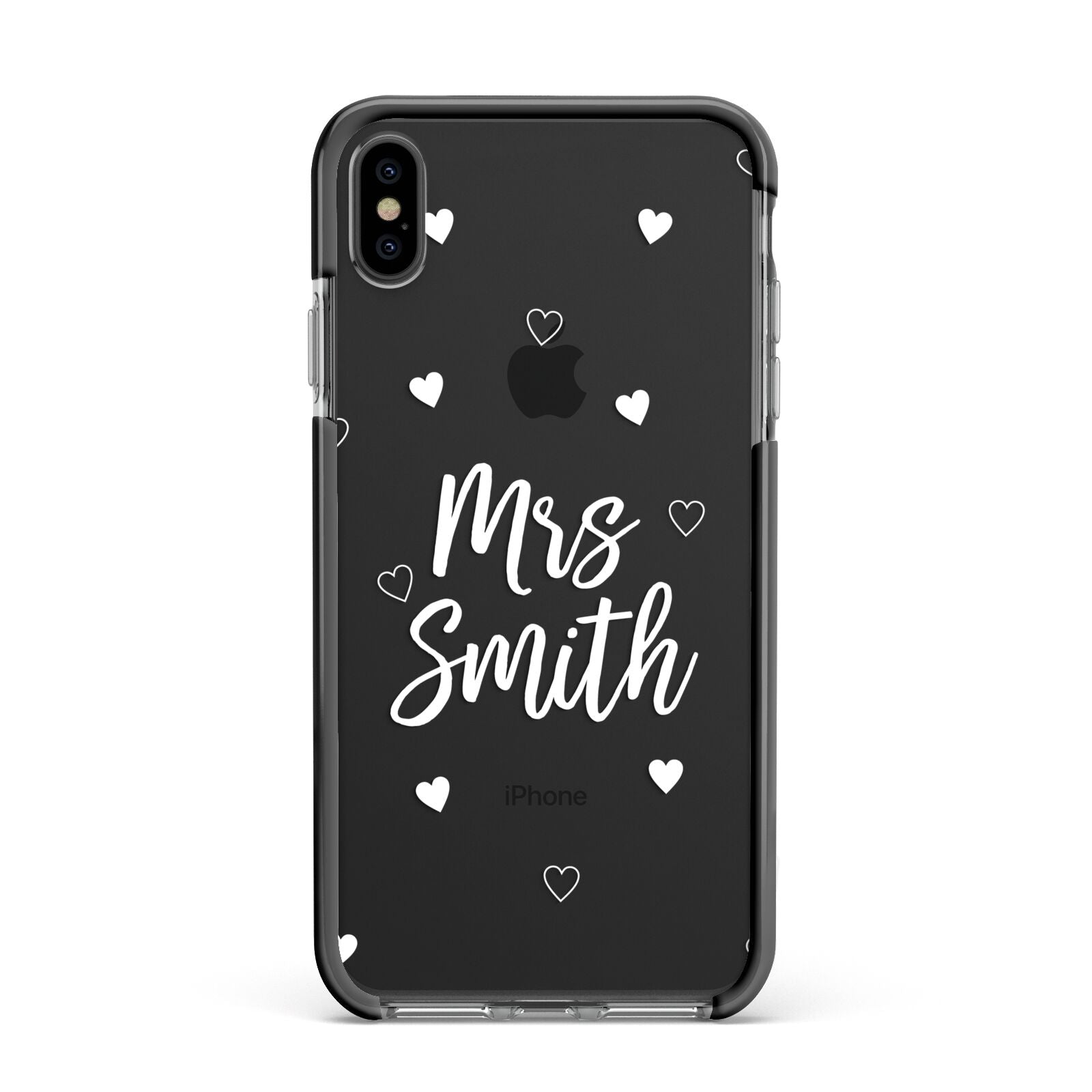 Personalised Mrs with Hearts Apple iPhone Xs Max Impact Case Black Edge on Black Phone