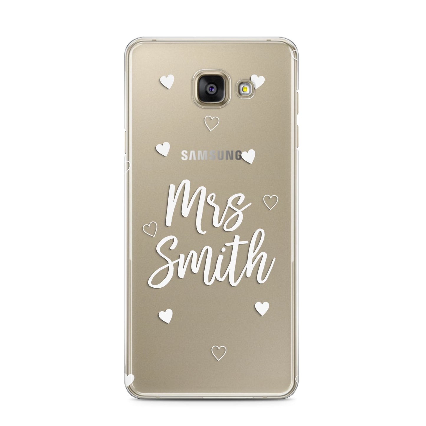 Personalised Mrs with Hearts Samsung Galaxy A3 2016 Case on gold phone