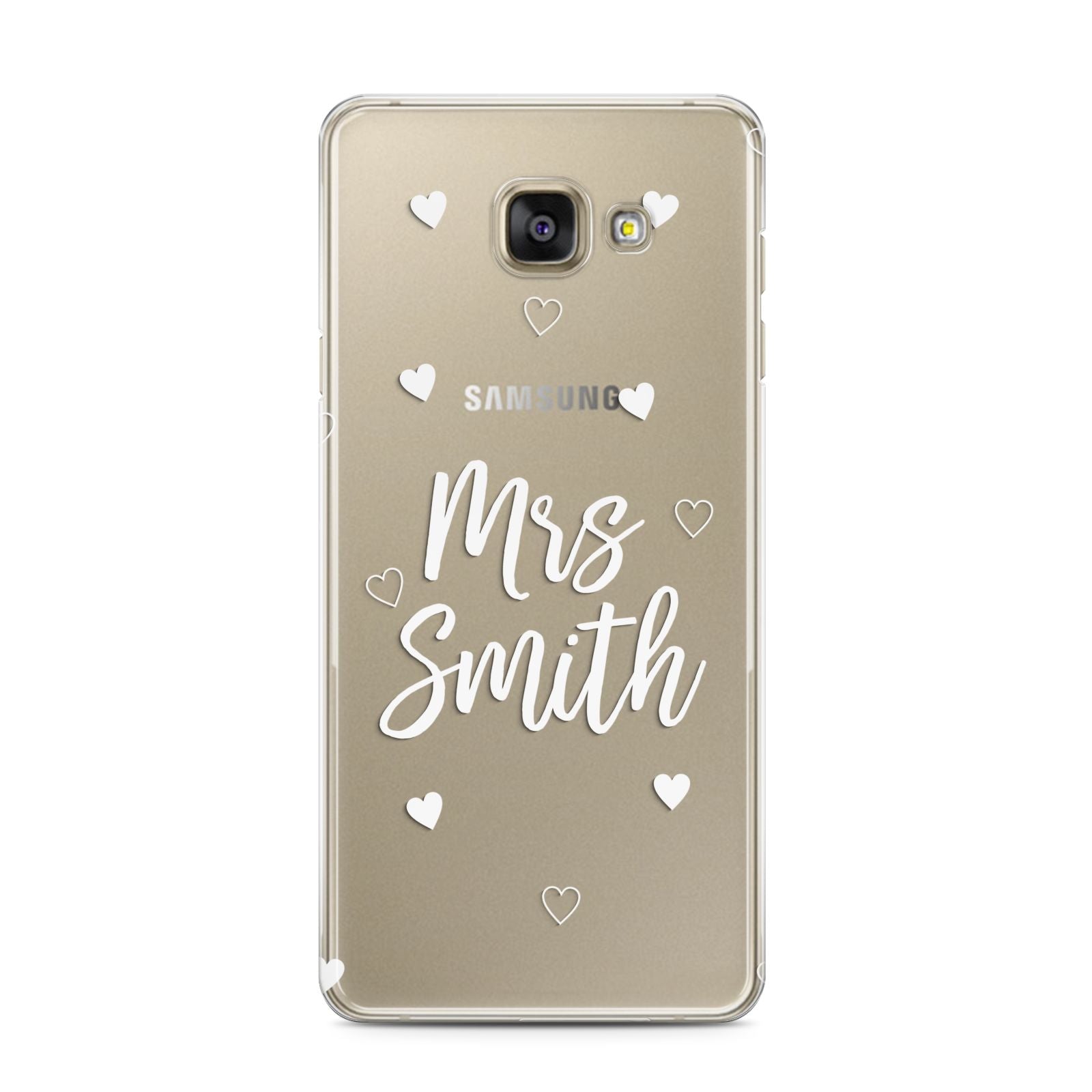 Personalised Mrs with Hearts Samsung Galaxy A3 2016 Case on gold phone