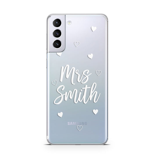 Personalised Mrs with Hearts Samsung S21 Plus Phone Case