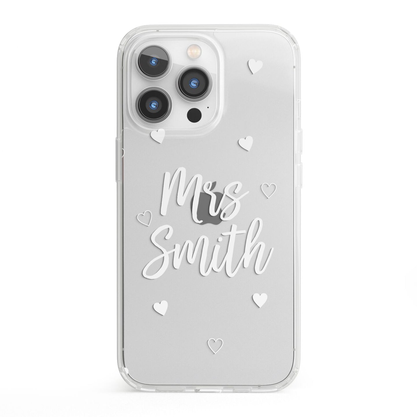 Personalised Mrs with Hearts iPhone 13 Pro Clear Bumper Case