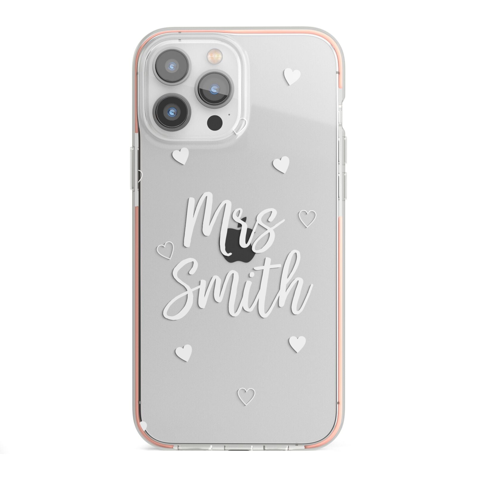 Personalised Mrs with Hearts iPhone 13 Pro Max TPU Impact Case with Pink Edges