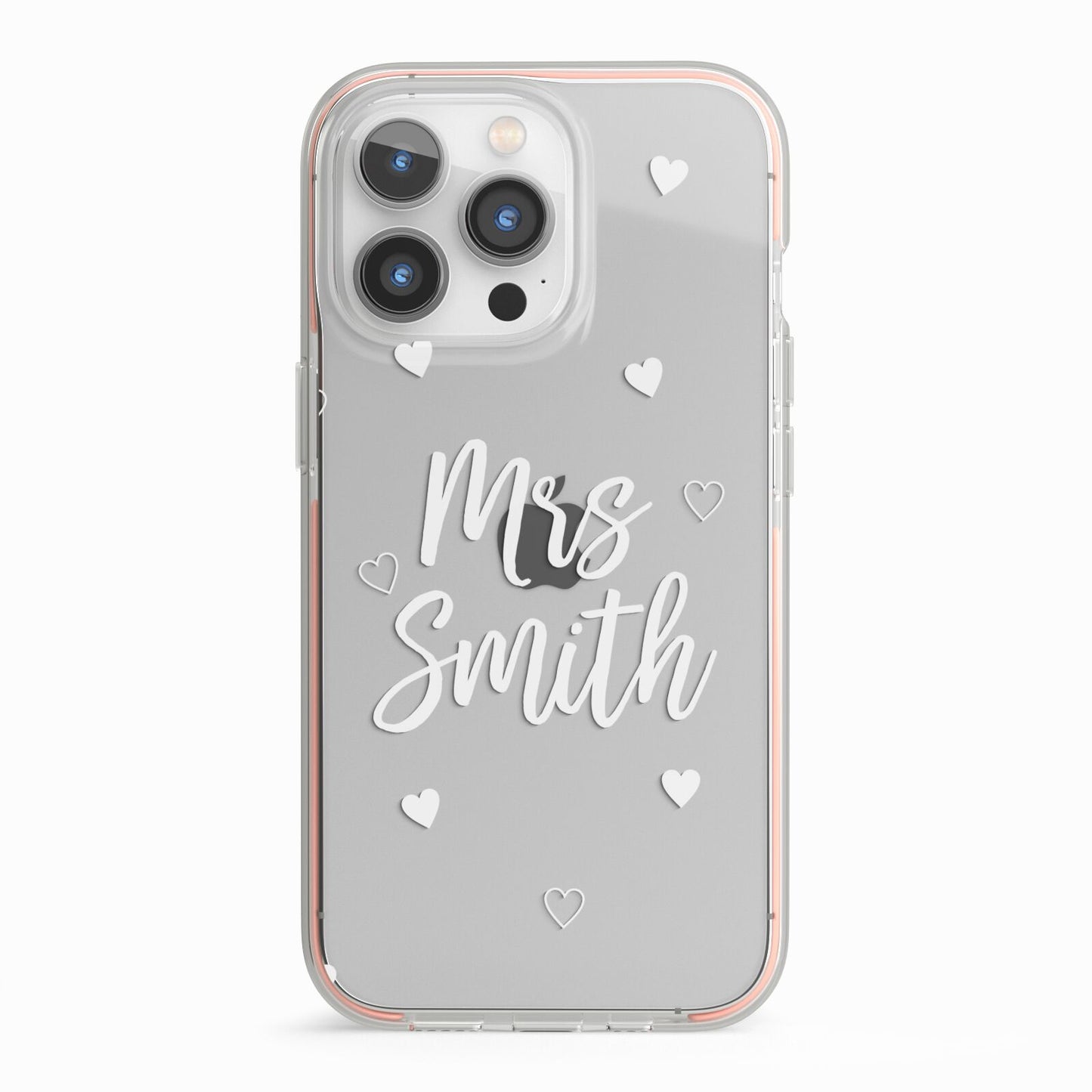 Personalised Mrs with Hearts iPhone 13 Pro TPU Impact Case with Pink Edges