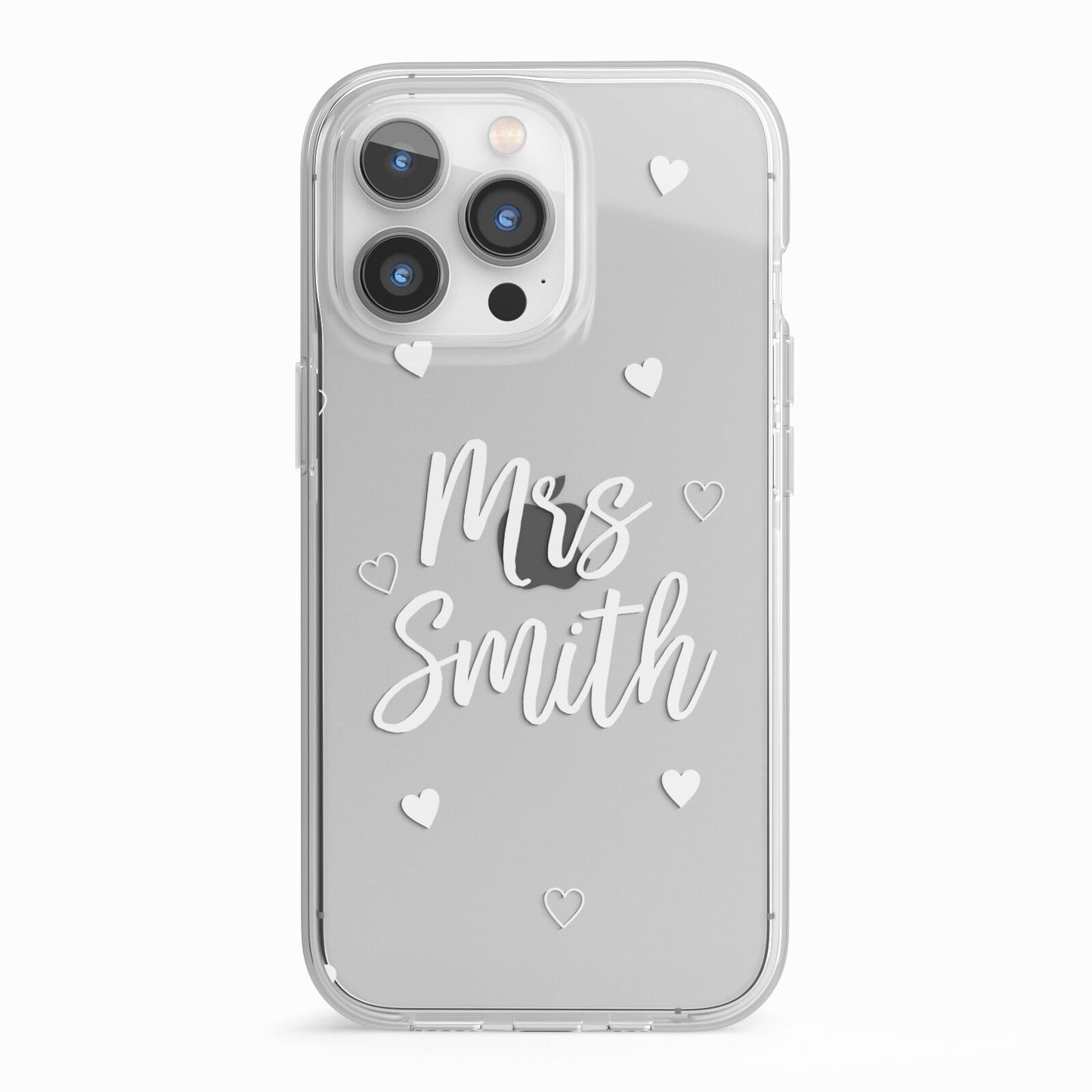 Personalised Mrs with Hearts iPhone 13 Pro TPU Impact Case with White Edges
