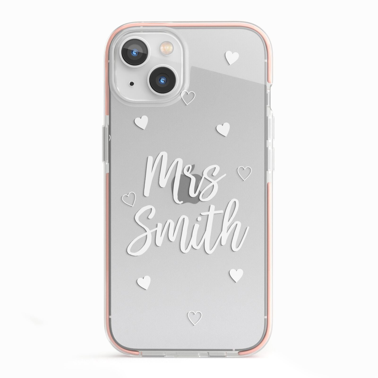 Personalised Mrs with Hearts iPhone 13 TPU Impact Case with Pink Edges